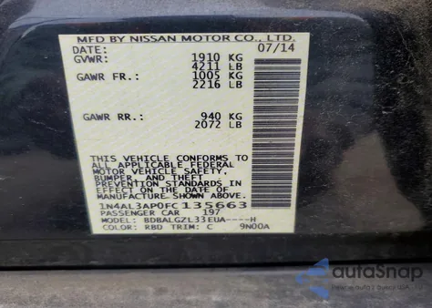 2015 Nissan Altima 2.5 z USA, uszkodzony, nr VIN 1N4AL3AP0FC135663